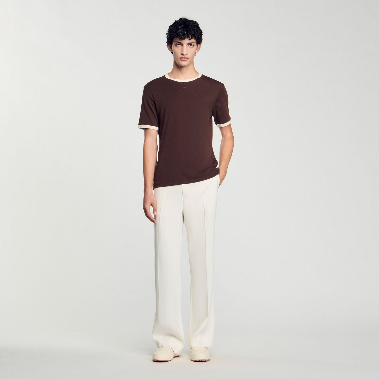 Sandro Two-tone patch T-shirt Moka.