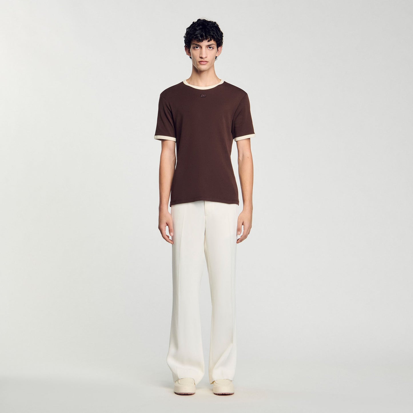 Sandro Two-tone patch T-shirt Moka.