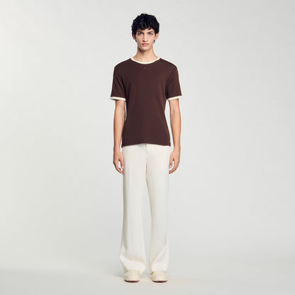 Sandro Two-tone patch T-shirt Moka.