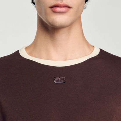Sandro Two-tone patch T-shirt Moka.