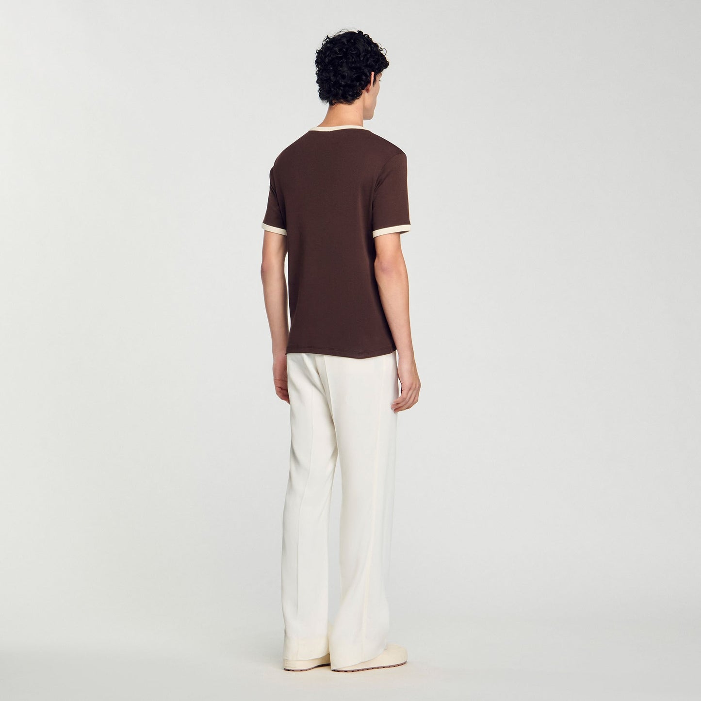 Sandro Two-tone patch T-shirt Moka.