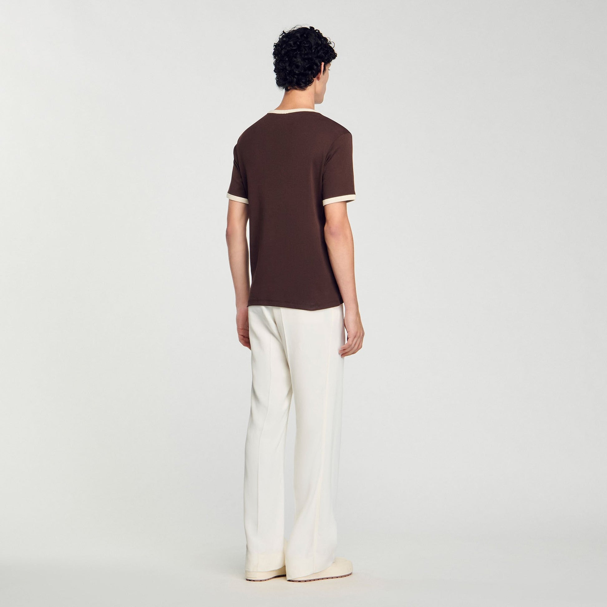 Sandro Two-tone patch T-shirt Moka.