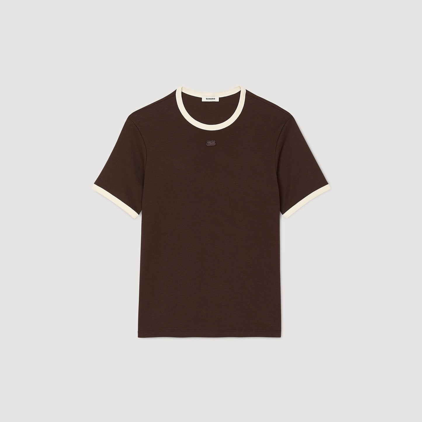 Sandro Two-tone patch T-shirt Moka.