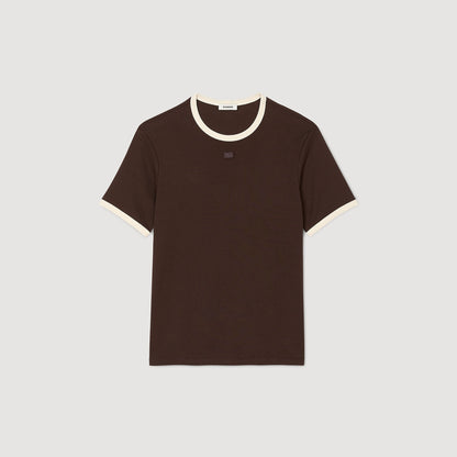 Sandro Two-tone patch T-shirt Moka.