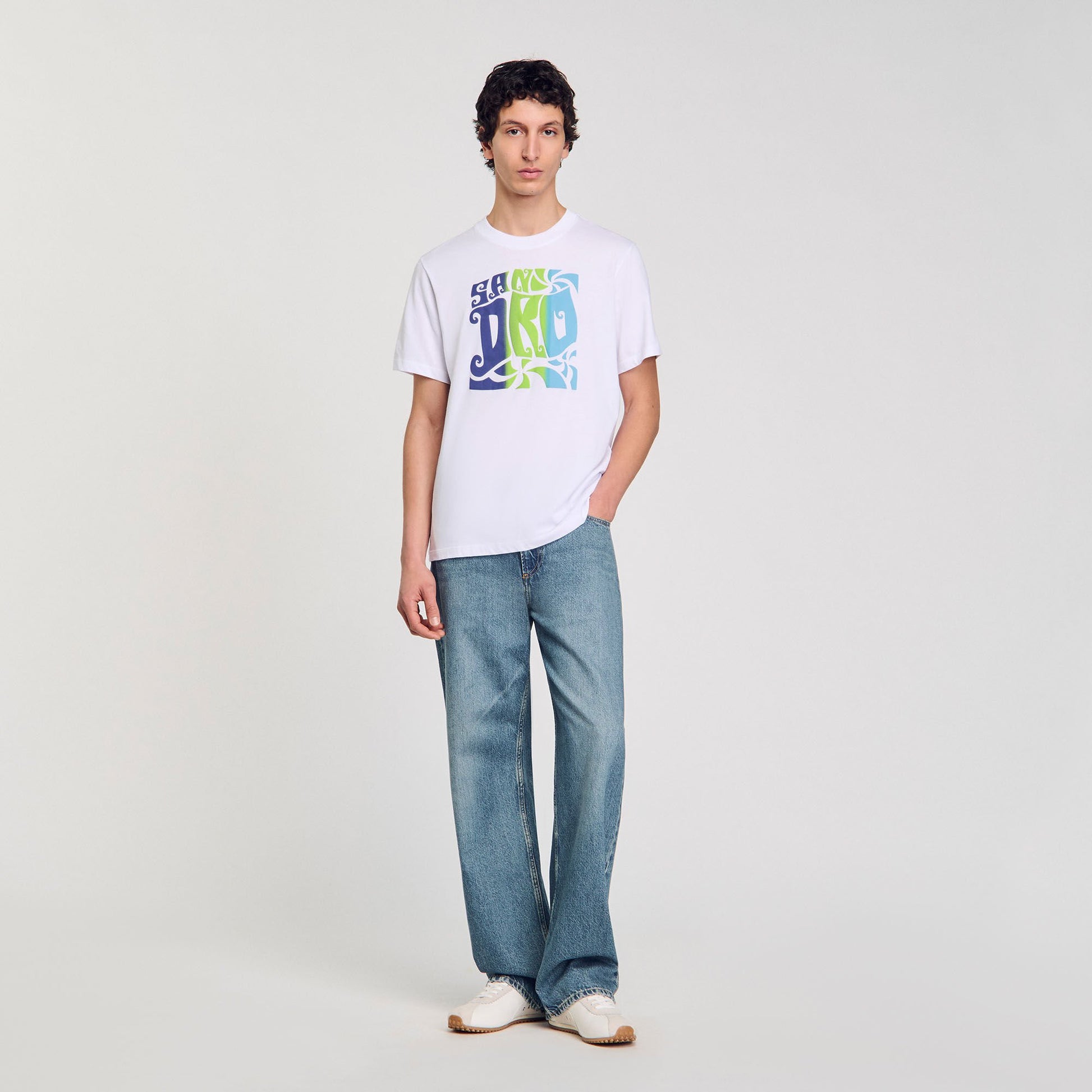 Sandro Wave print cotton T-shirt Optic White