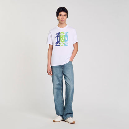 Sandro Wave print cotton T-shirt Optic White
