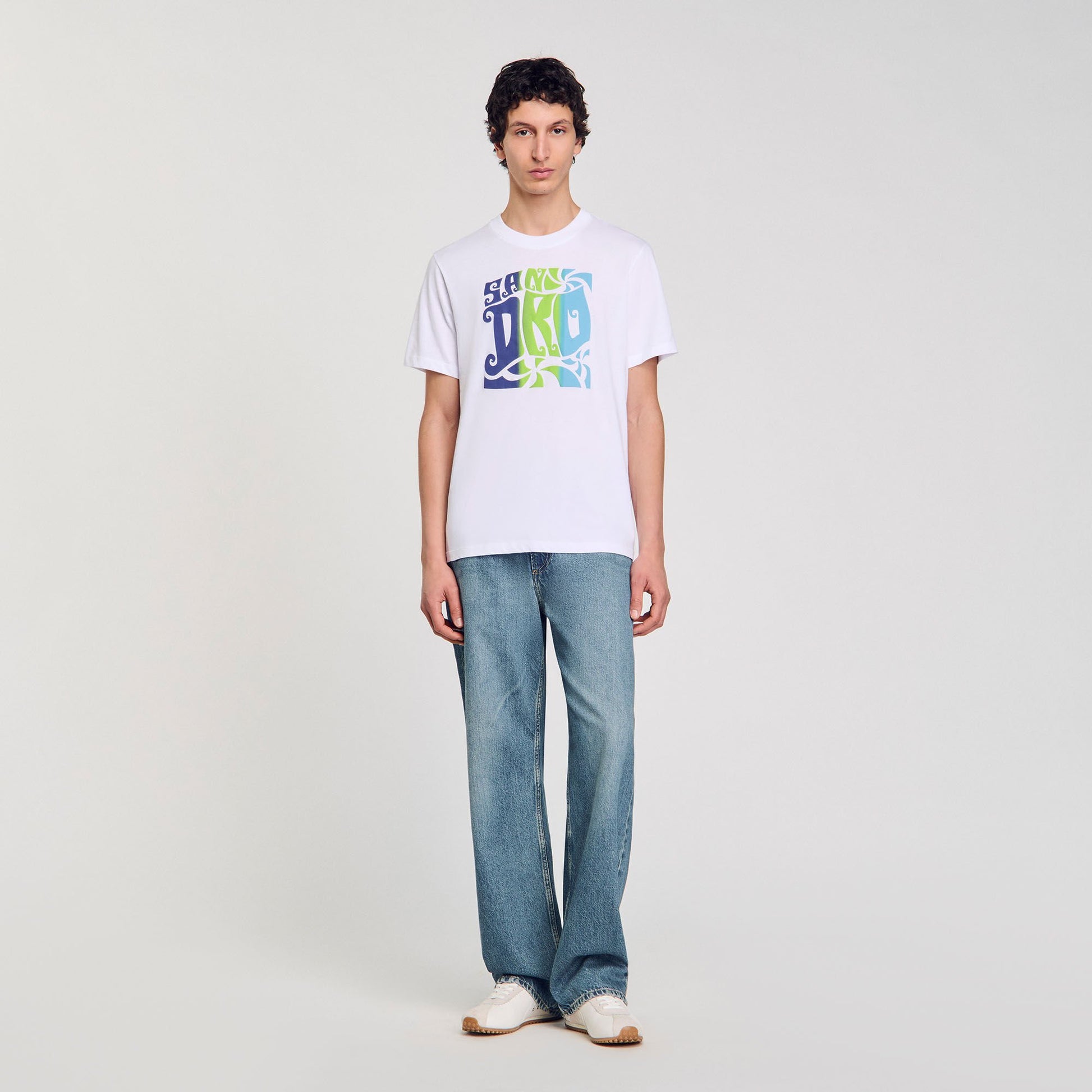 Sandro Wave print cotton T-shirt Optic White