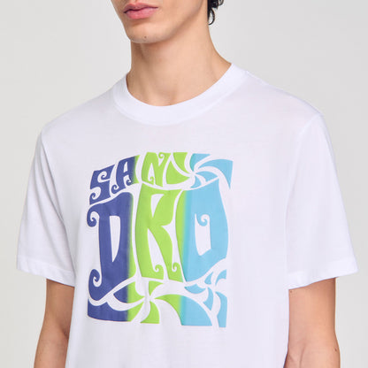 Sandro Wave print cotton T-shirt Optic White