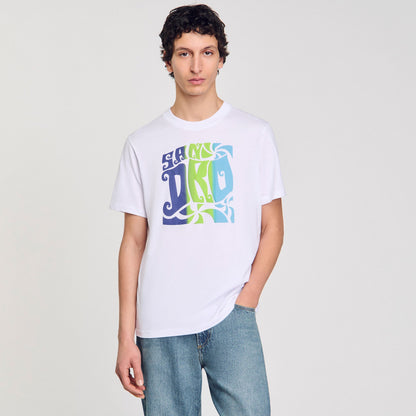 Sandro Wave print cotton T-shirt Optic White