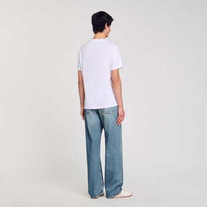 Sandro Wave print cotton T-shirt Optic White