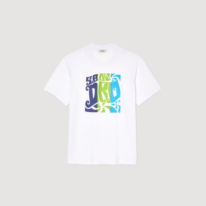 Sandro Wave print cotton T-shirt Optic White
