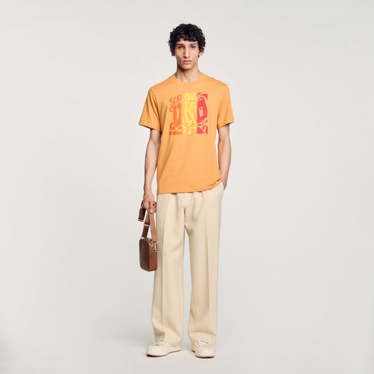 Sandro Wave print cotton T-shirt Mandarin.