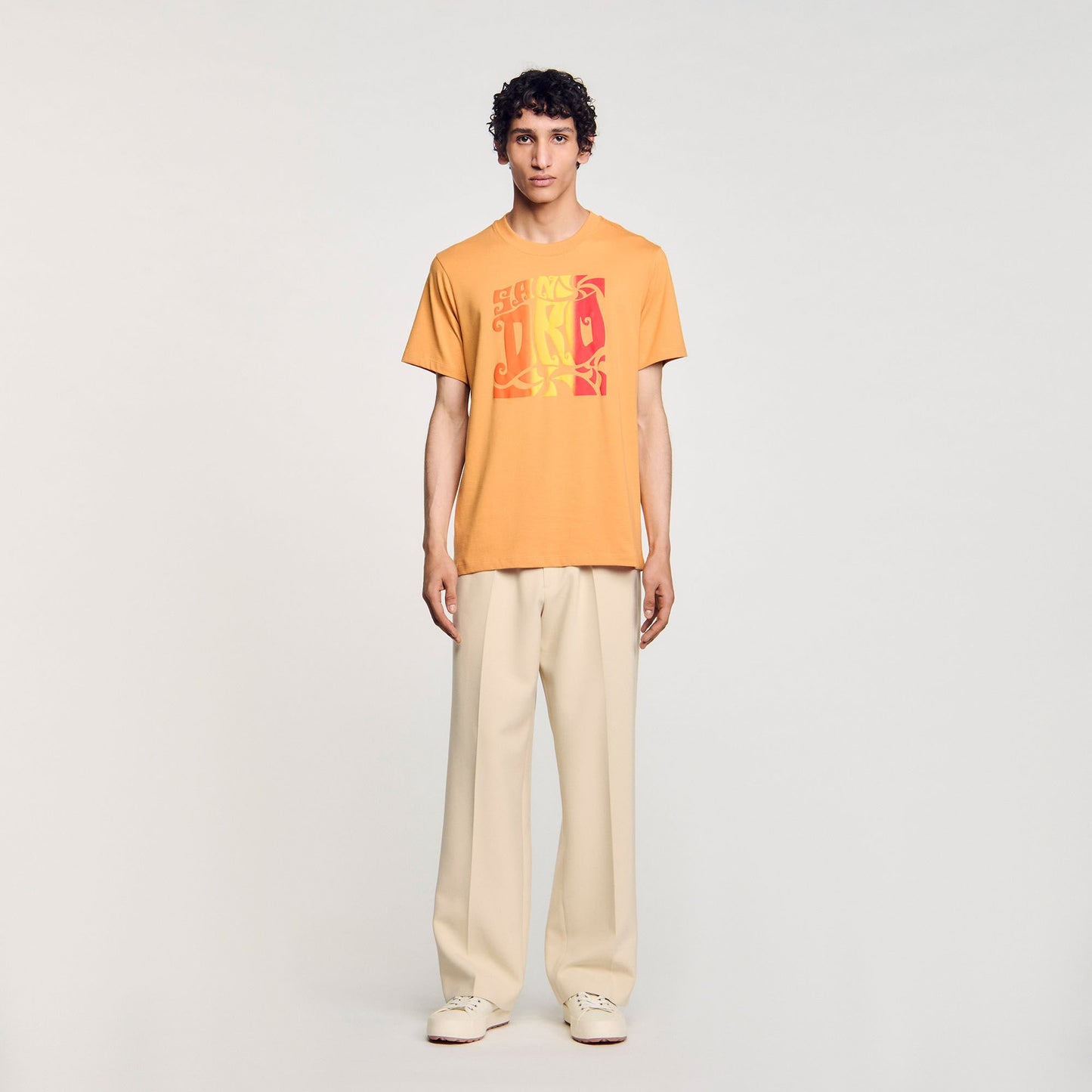 Sandro Wave print cotton T-shirt Mandarin.