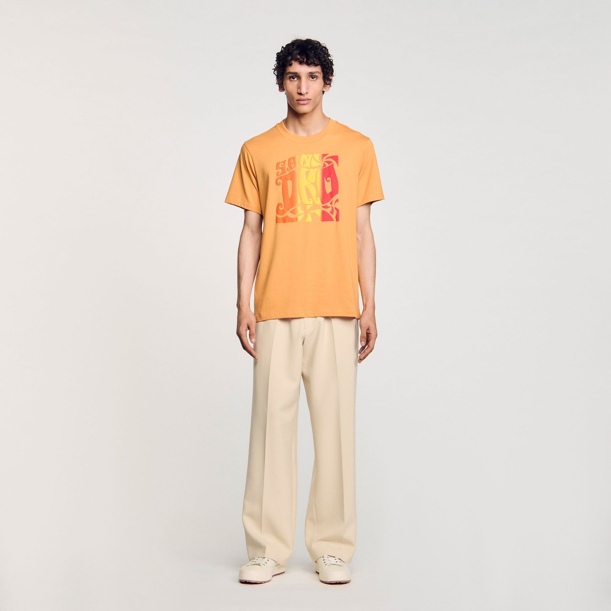 Sandro Wave print cotton T-shirt Mandarin.