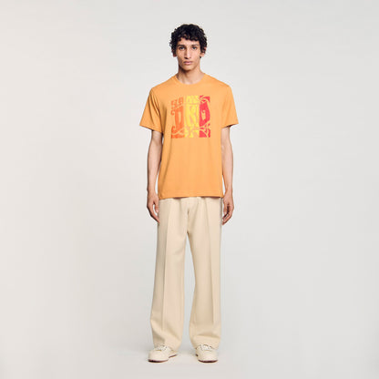 Sandro Wave print cotton T-shirt Mandarin.