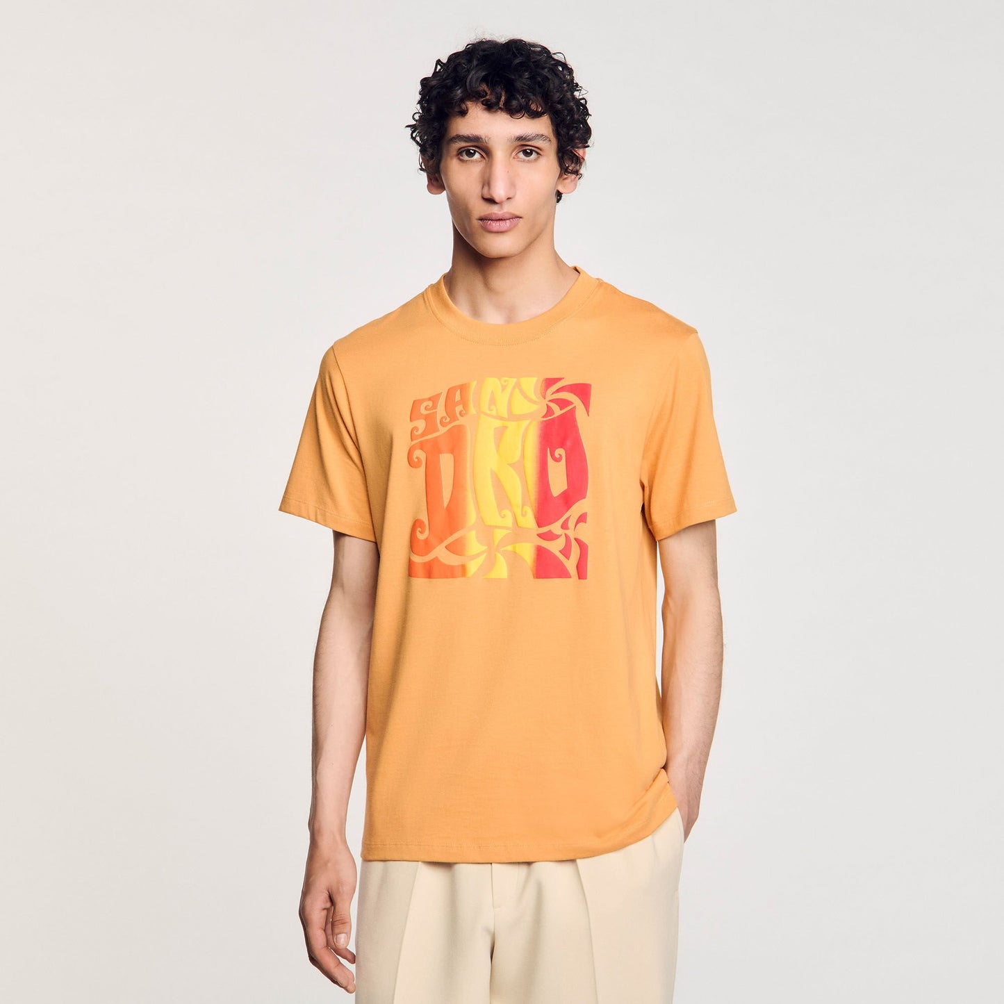 Sandro Wave print cotton T-shirt Mandarin.