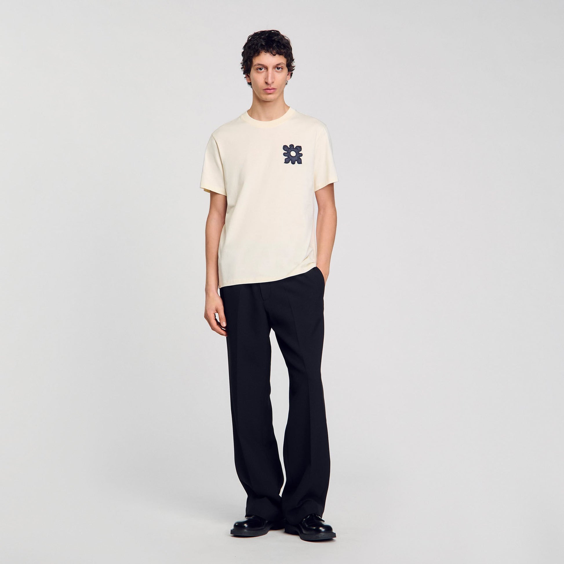 Sandro T-shirt with flower detail Ivory.