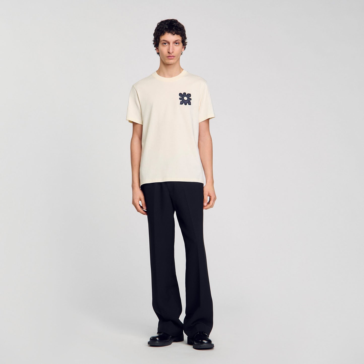Sandro T-shirt with flower detail Ivory.