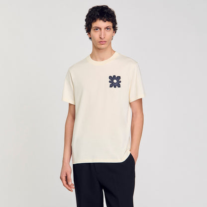 Sandro T-shirt with flower detail Ivory.