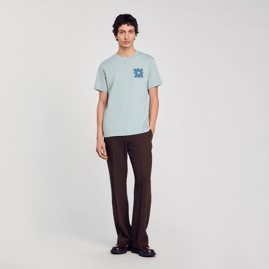 Sandro T-shirt with flower detail Chambray