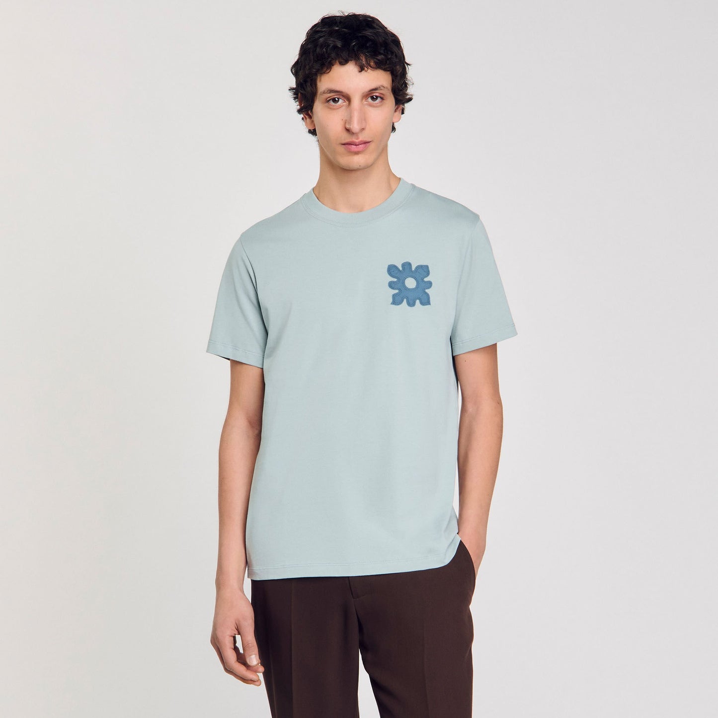 Sandro T-shirt with flower detail Chambray