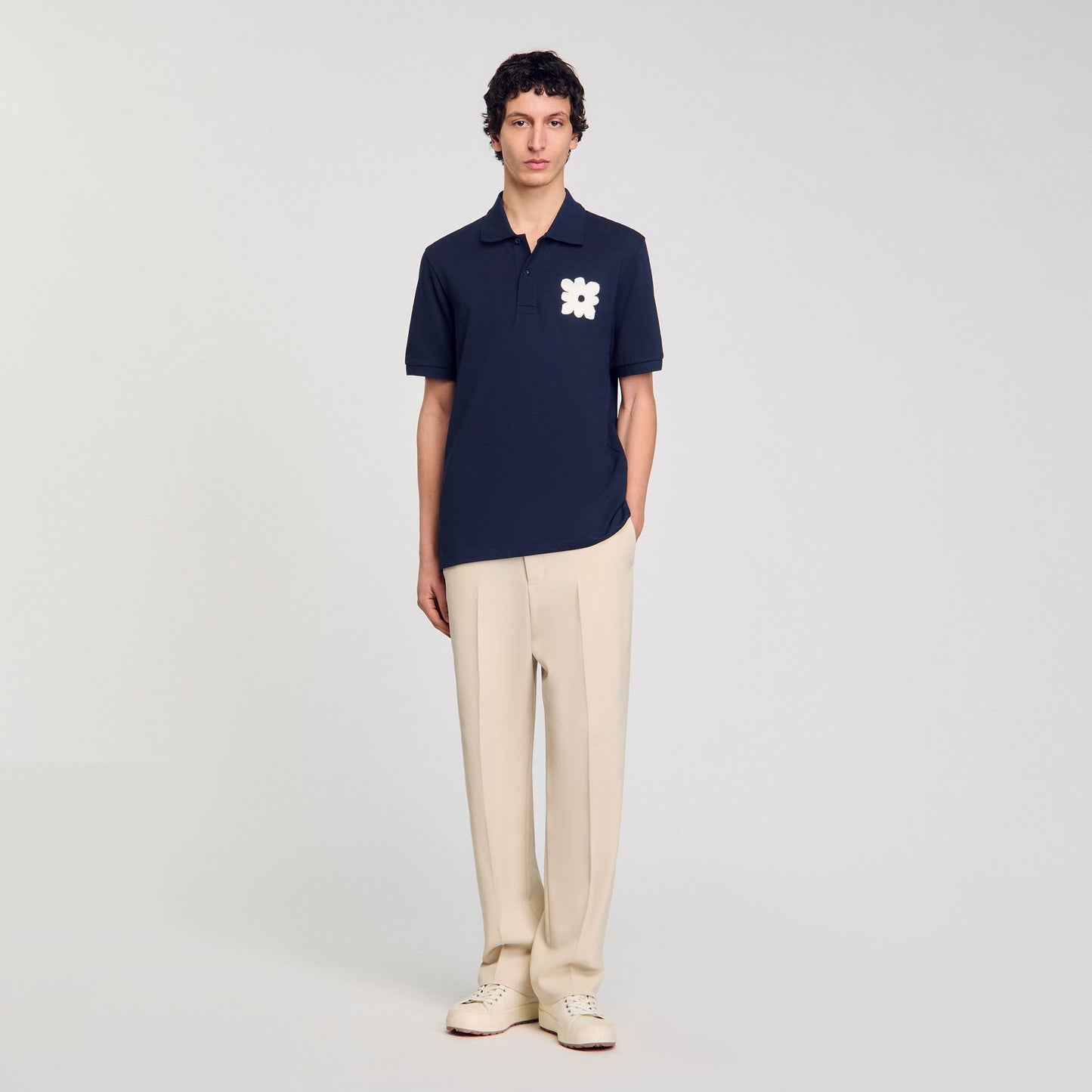 Sandro Polo shirt with flower patch Midnight Blue
