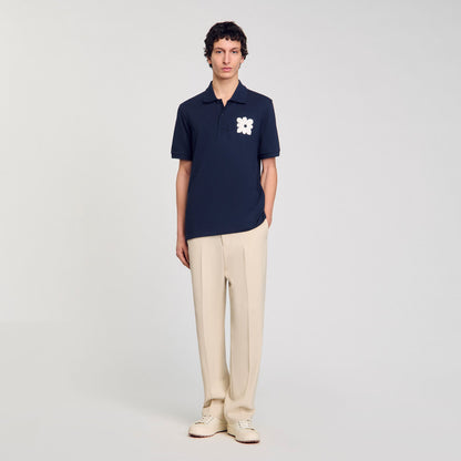 Sandro Polo shirt with flower patch Midnight Blue