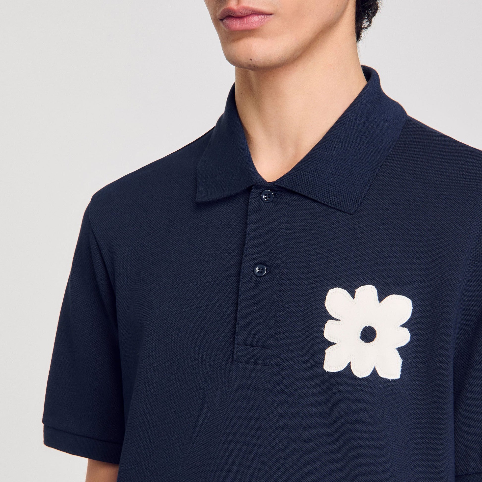 Sandro Polo shirt with flower patch Midnight Blue