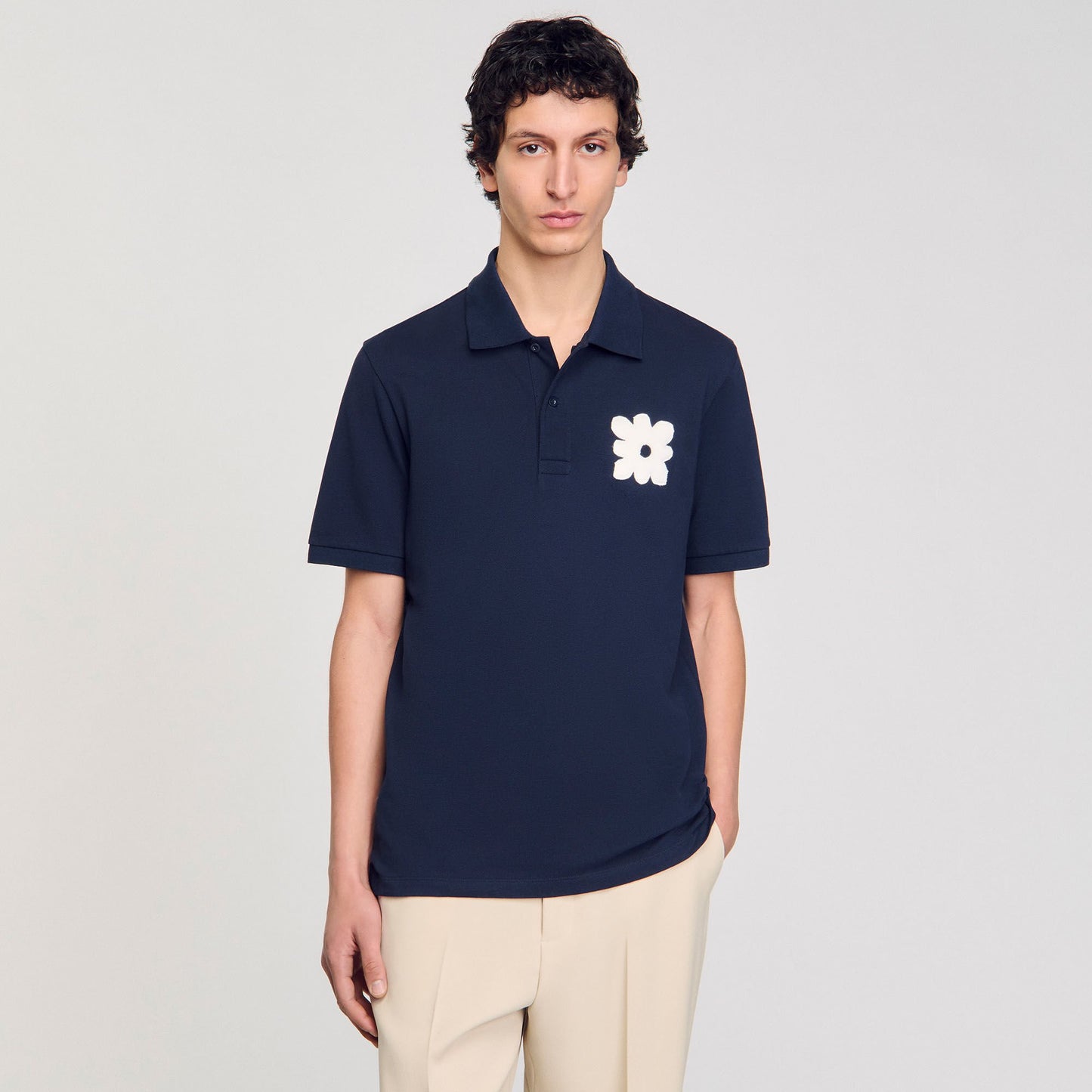 Sandro Polo shirt with flower patch Midnight Blue