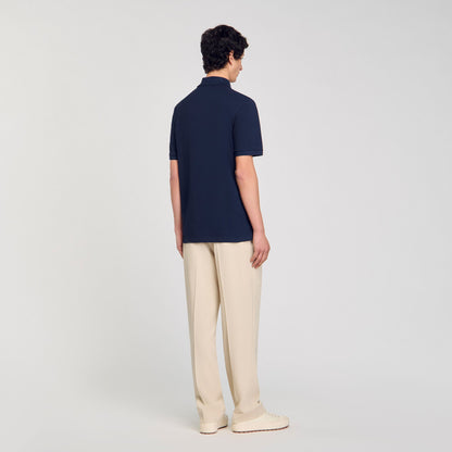 Sandro Polo shirt with flower patch Midnight Blue