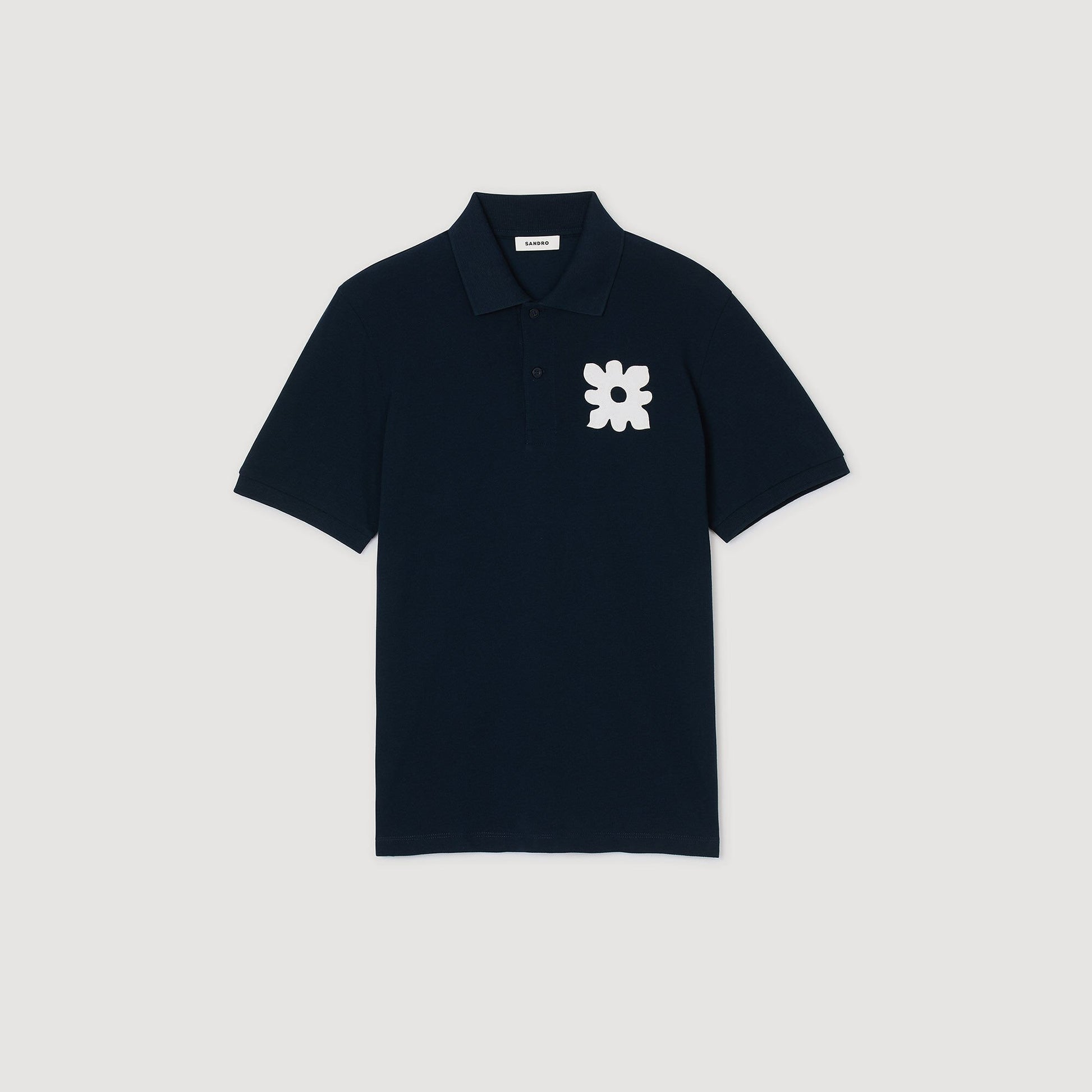 Sandro Polo shirt with flower patch Midnight Blue