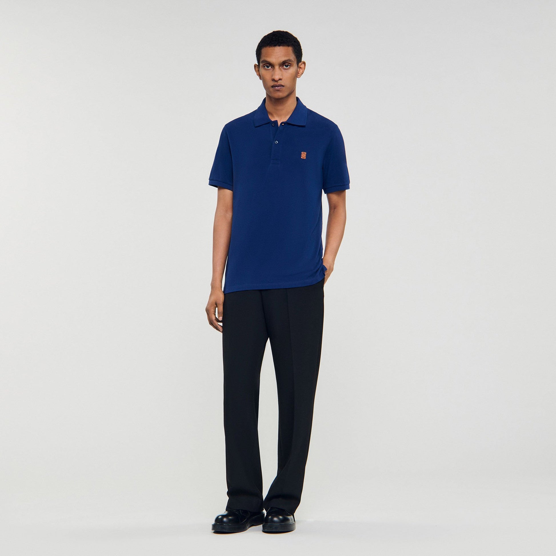 Sandro Polo shirt with leather logo Navy Blue