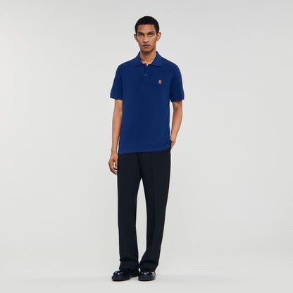 Sandro Polo shirt with leather logo Navy Blue