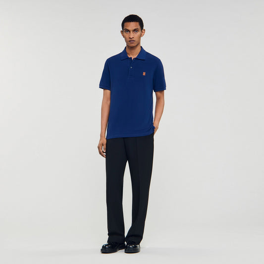 Sandro Polo shirt with leather logo Navy Blue