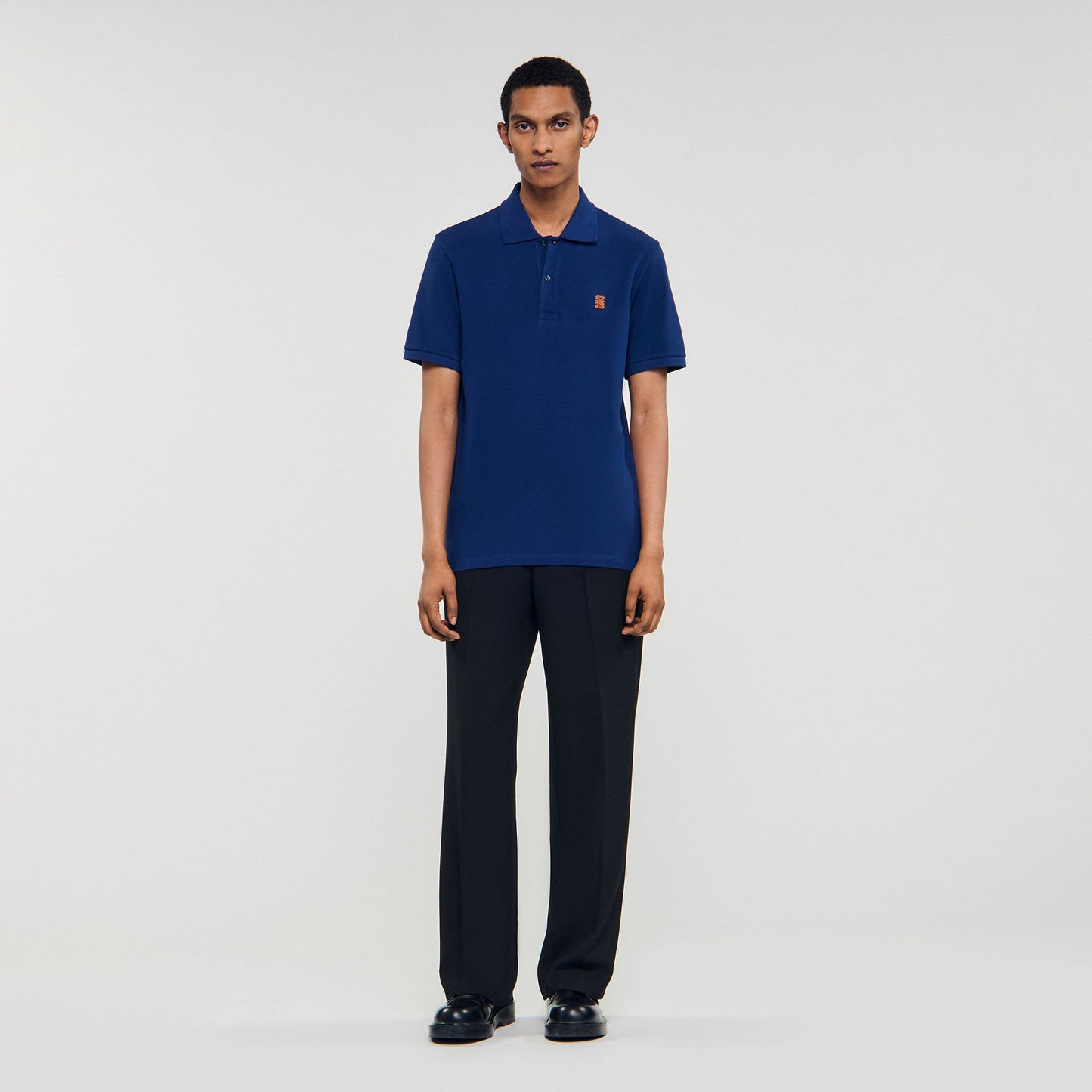 Sandro Polo shirt with leather logo Navy Blue