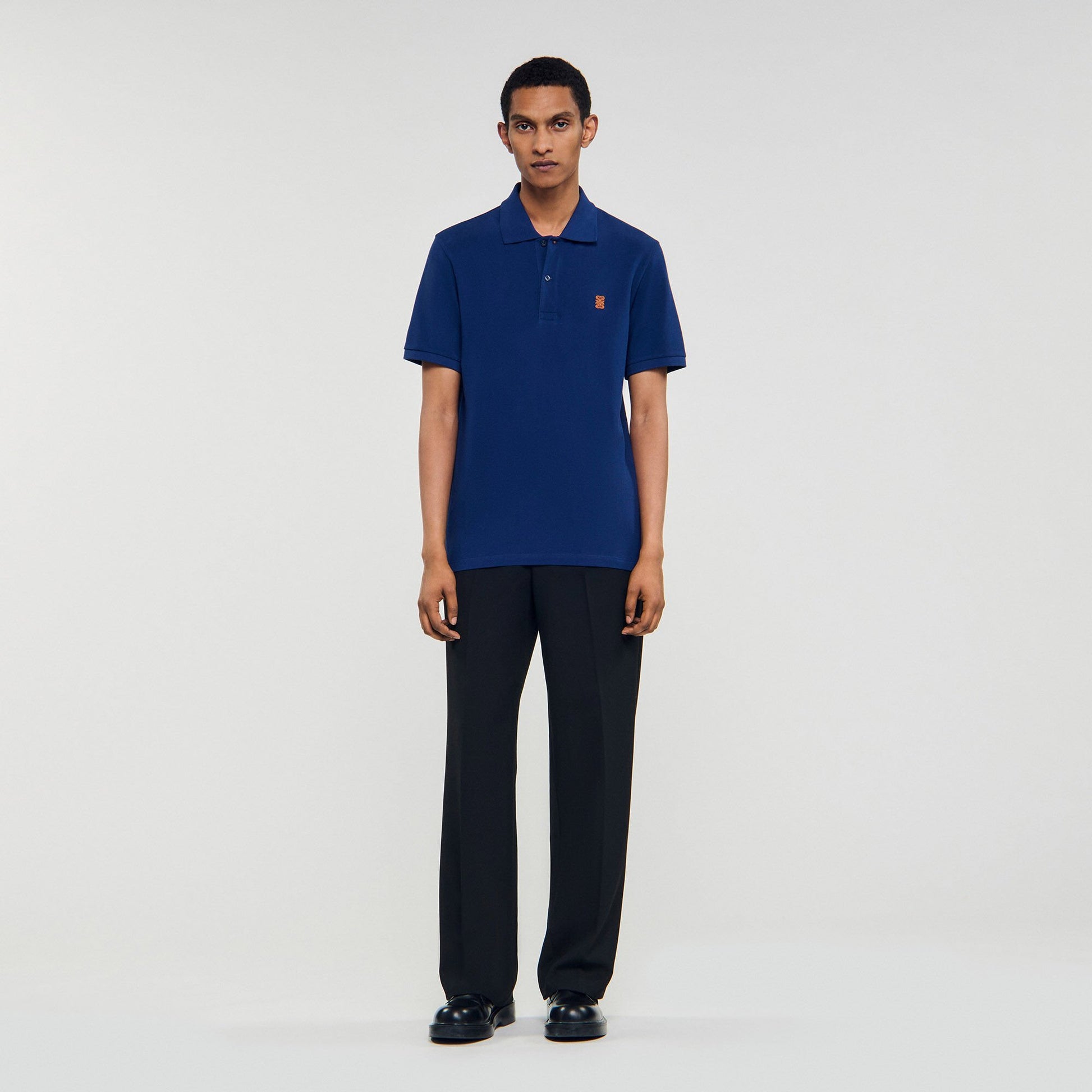 Sandro Polo shirt with leather logo Navy Blue