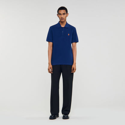 Sandro Polo shirt with leather logo Navy Blue