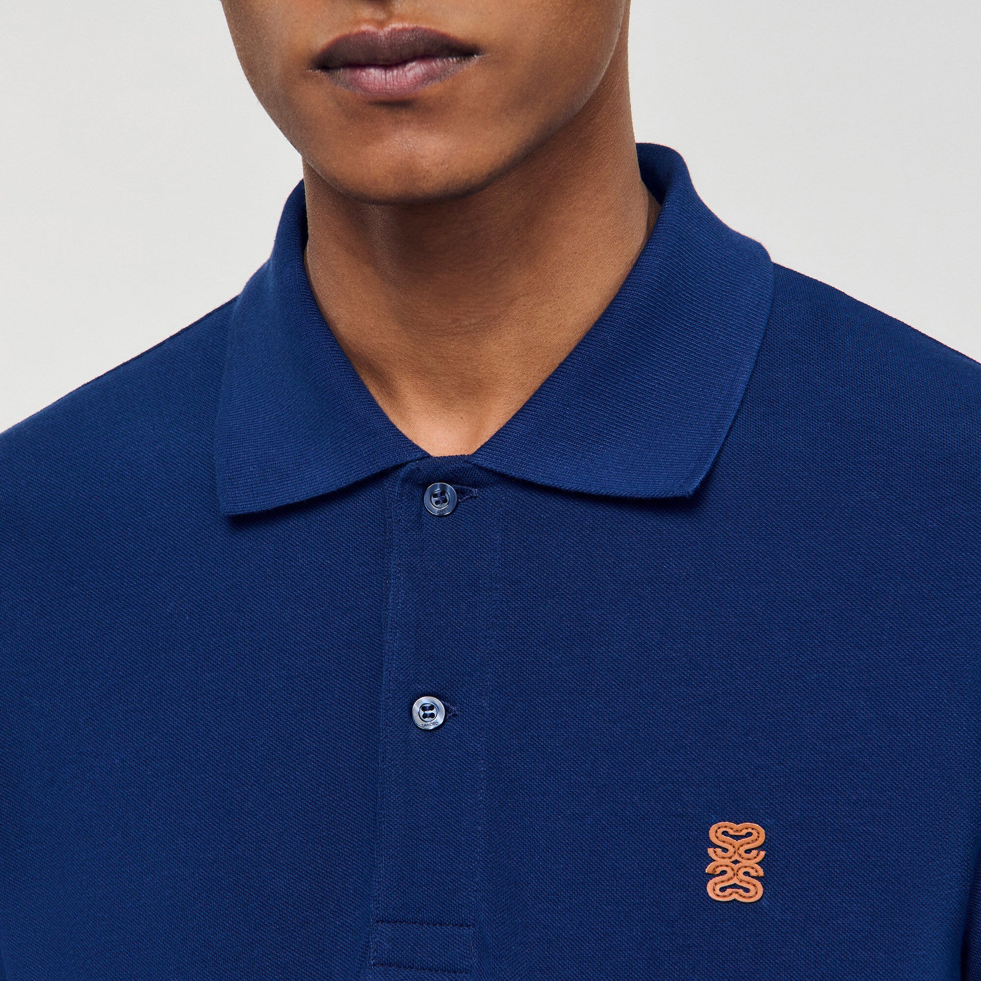 Sandro Polo shirt with leather logo Navy Blue