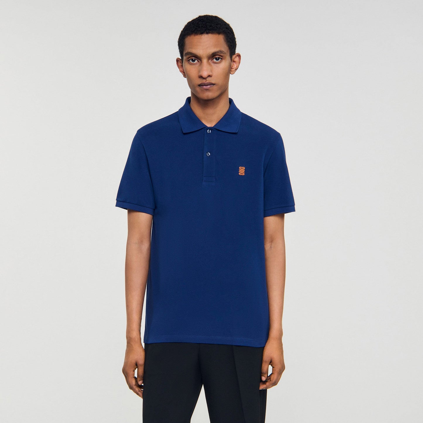 Sandro Polo shirt with leather logo Navy Blue