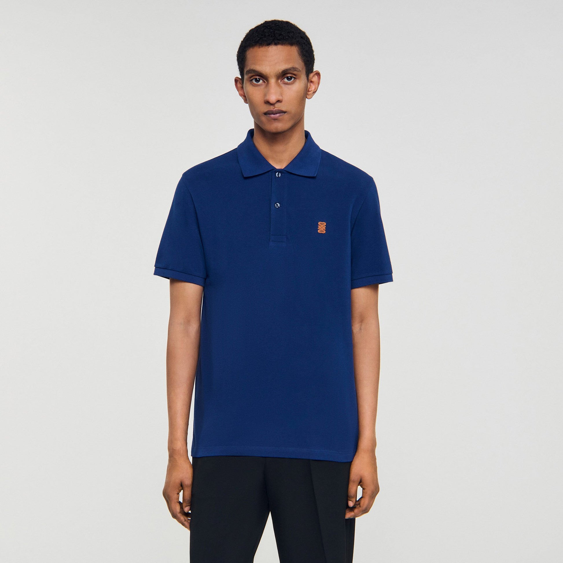 Sandro Polo shirt with leather logo Navy Blue