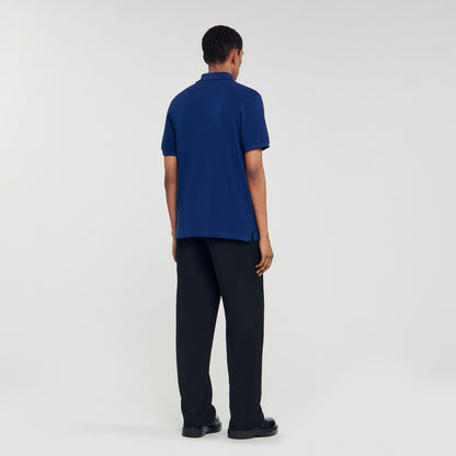 Sandro Polo shirt with leather logo Navy Blue