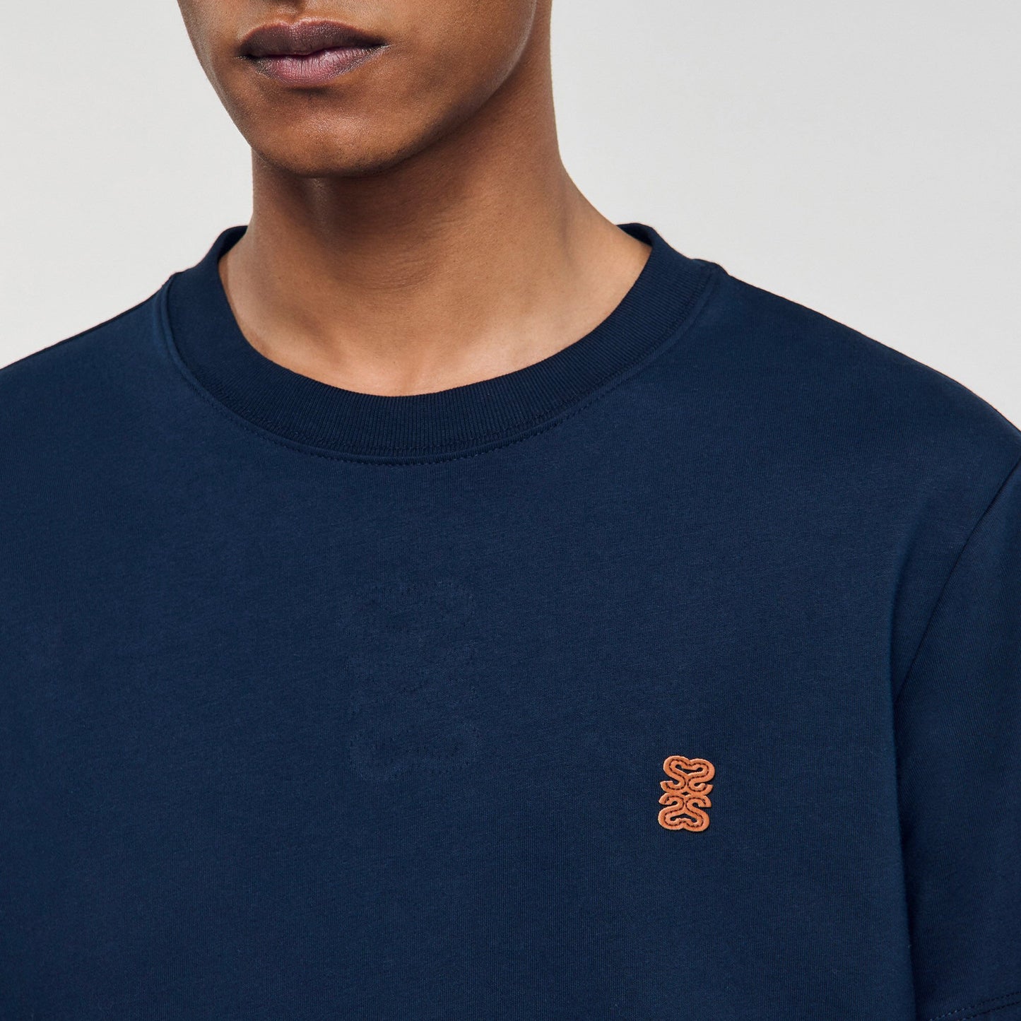 Sandro Leather logo T-shirt Navy Blue