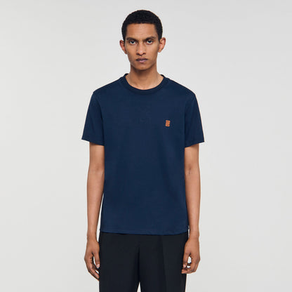 Sandro Leather logo T-shirt Navy Blue