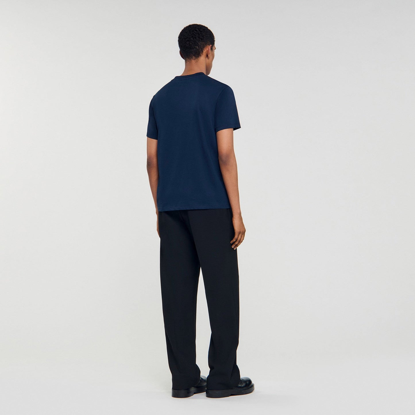 Sandro Leather logo T-shirt Navy Blue