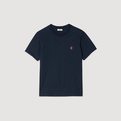 Sandro Leather logo T-shirt Navy Blue