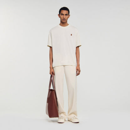 Sandro Leather logo T-shirt Butter Cream