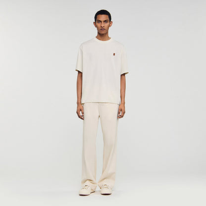 Sandro Leather logo T-shirt Butter Cream