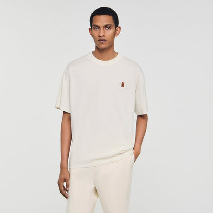 Sandro Leather logo T-shirt Butter Cream