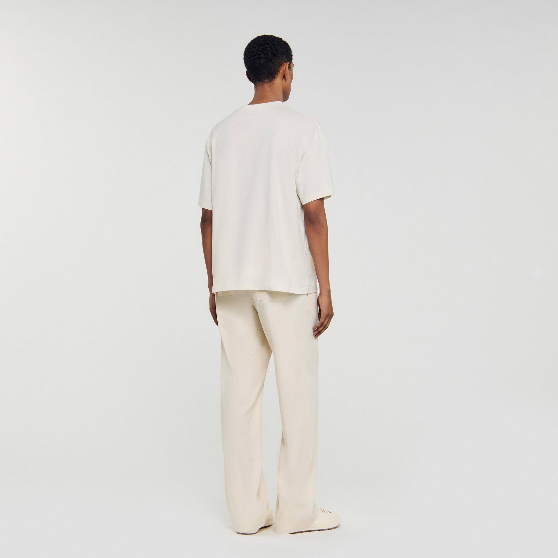 Sandro Leather logo T-shirt Butter Cream
