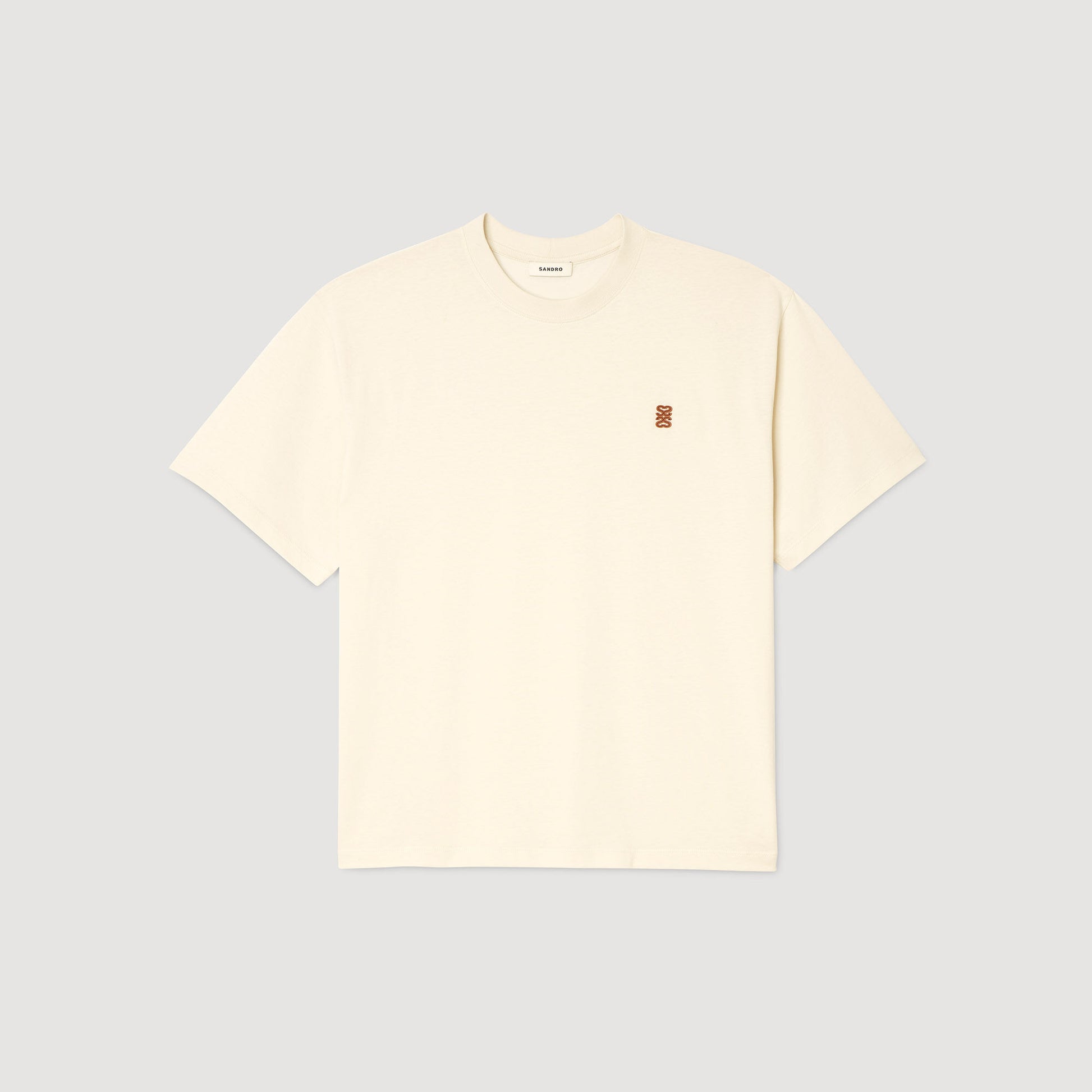 Sandro Leather logo T-shirt Butter Cream